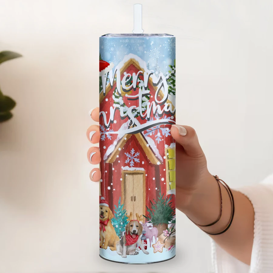 Pet Dog 3D Painted Graffiti Cup Christmas Gifts Rainbow Straight Tumbler Different Styles Cute Christmas Trees Water Bottle