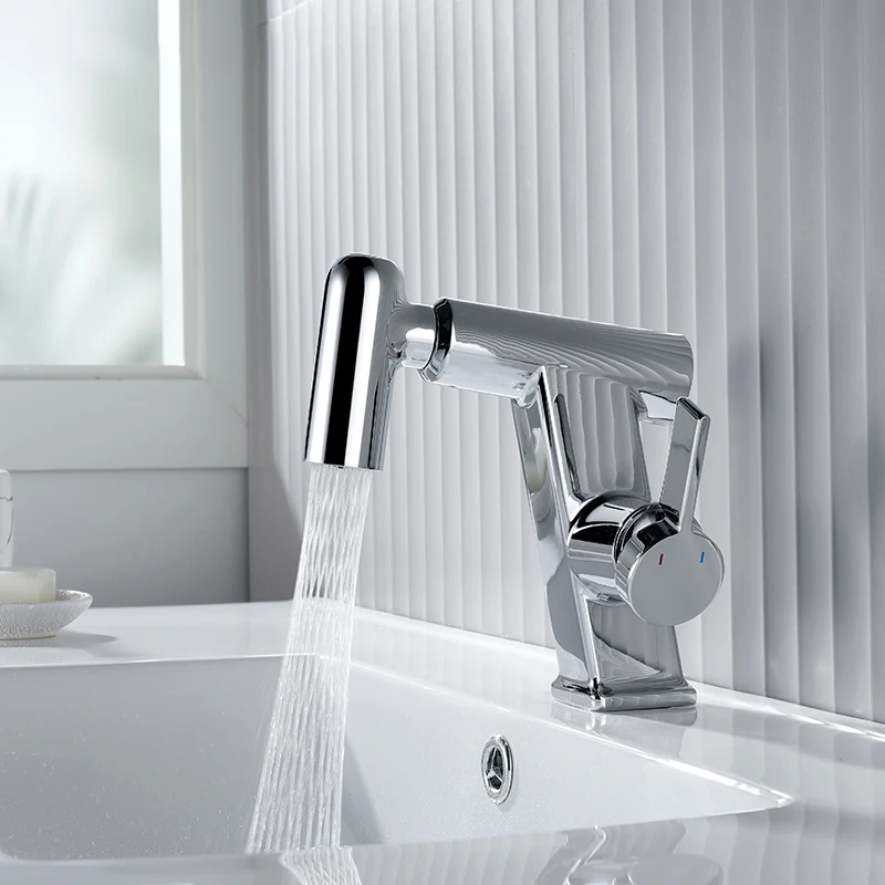 Chrome Pull Out Basin Faucet Multifunctional 3 Mode Sprayer Nozzle Brass Bathroom Hot and Cold Water Sink Mixer Tap