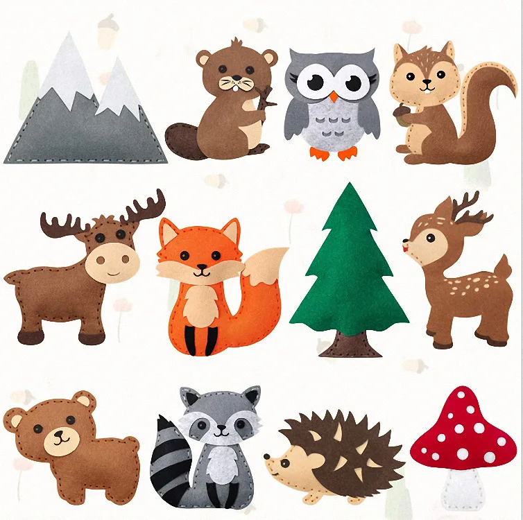 Beginners Educational Pattern Woodland Forest Creatures Stuffed Plush Dolls Kids Craft Felt Animals DIY Sewing Kit
