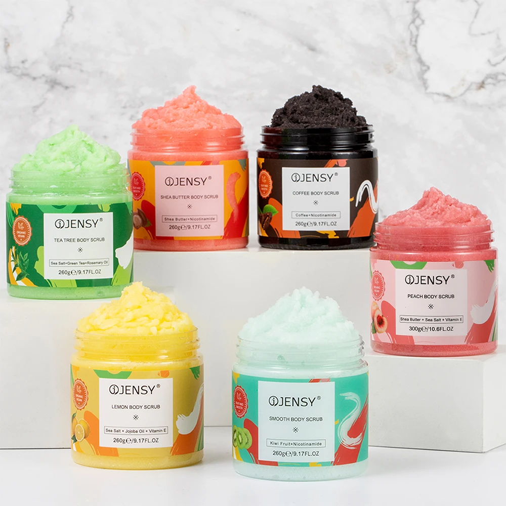 Private label foaming salt exfoliating natural sugar scrub body care whitening body wash organic lemon shea butter body scrub