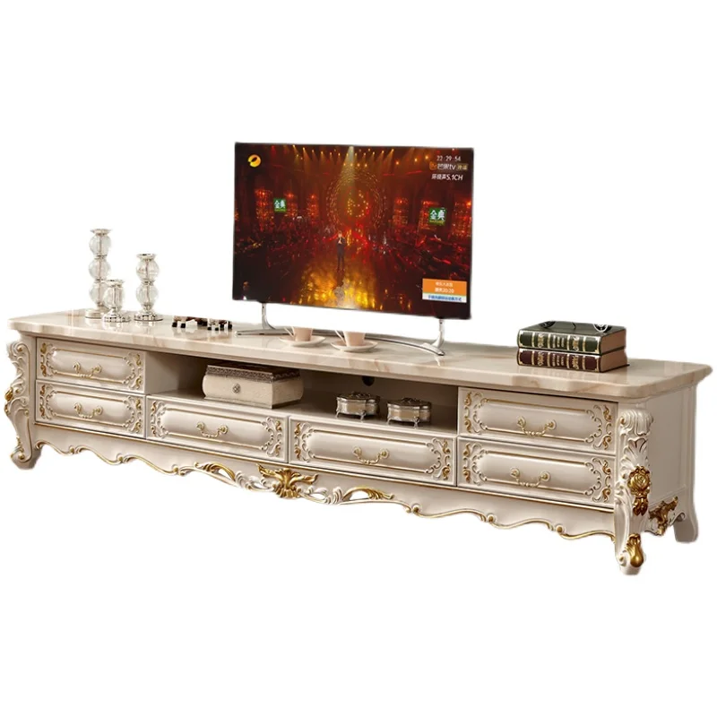 classic white and gold american rural solid wood tv cabinet, Wood Storage Cabinet Nordic tv cabinet and coffee table set