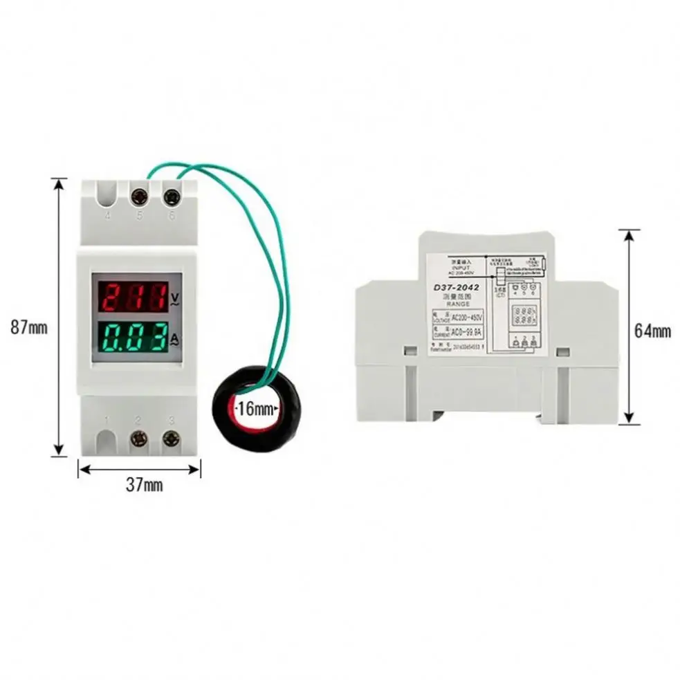 Rail Type Voltage Current Meter Digital Multimeter Voltmeter Ammeter AC80-300V Voltage Tester 0-99.9A Amp Meter