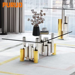 Home goods european style tempered glass top stainless steel metal coffee table legs for living design