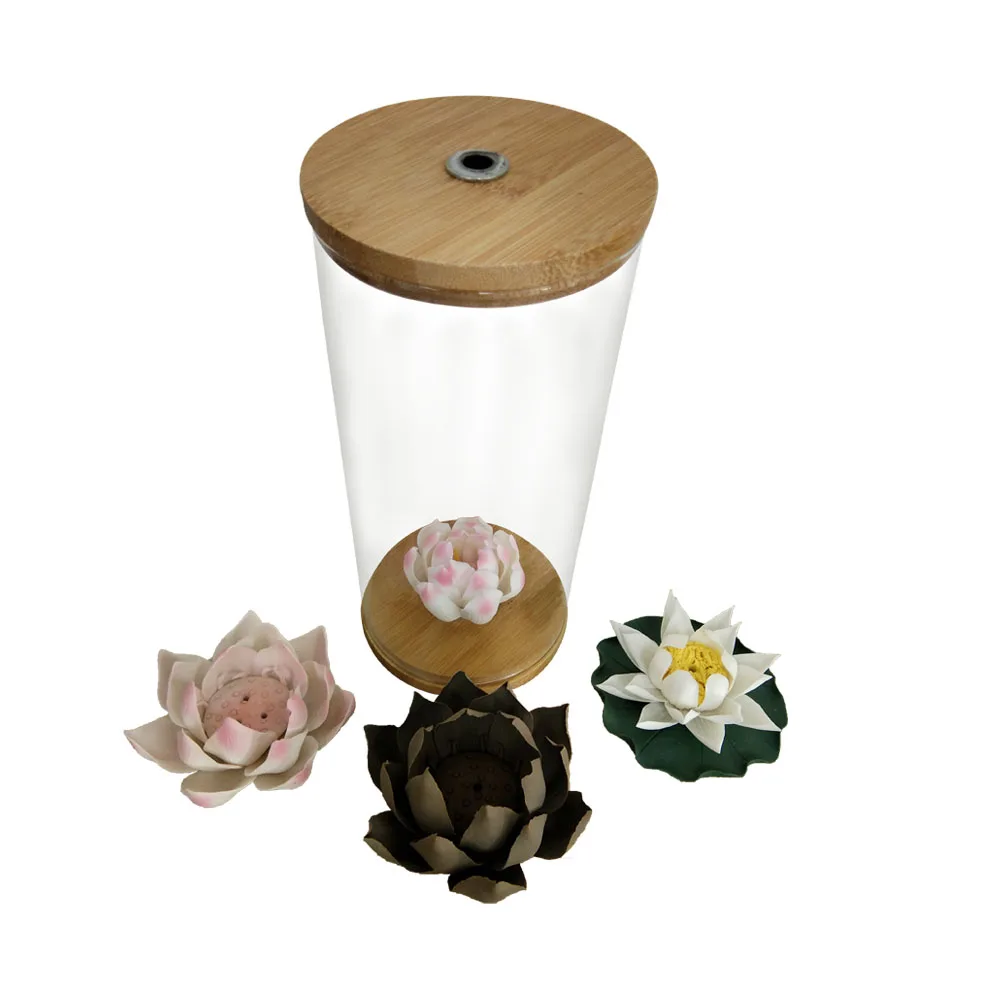 Bamboo Lotus Buddha Aromatherapy Yoga Glass smoke Waterfall Backflow Incense Stick Holder Incense Cone Burner