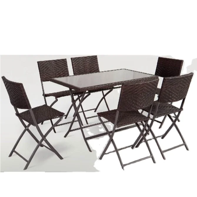 
foldable rattan outdoor long table set 