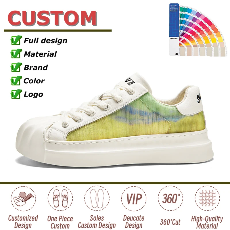 Women Shoes 2024 New Design Blank Casual Skateboard Shoes Men Custom Lace Up Tie Dyed Canvas Upper Sneakers Chunky Walking Shoes