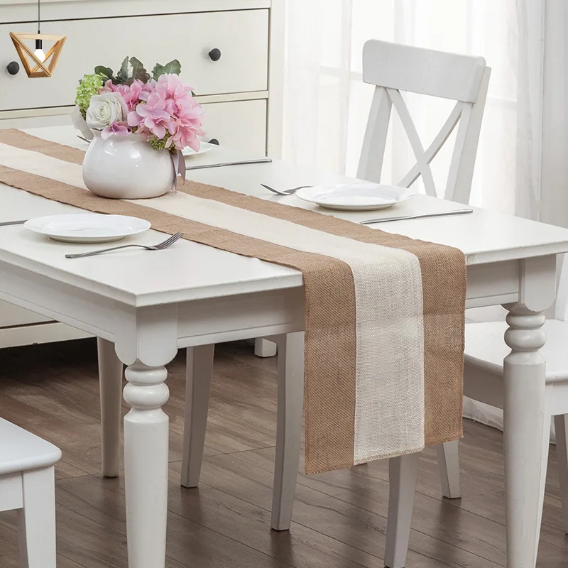 
Hot selling Holiday party decoration Amazon soft linen stitching tablecloth runner for table dining room 