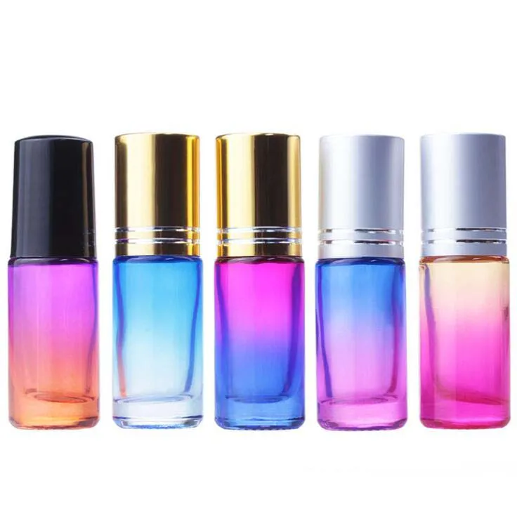 wholesale Essential oil perfume 5ml roller bottle pink gradient colour  roll on bottle/vial/glass vial with gold cap