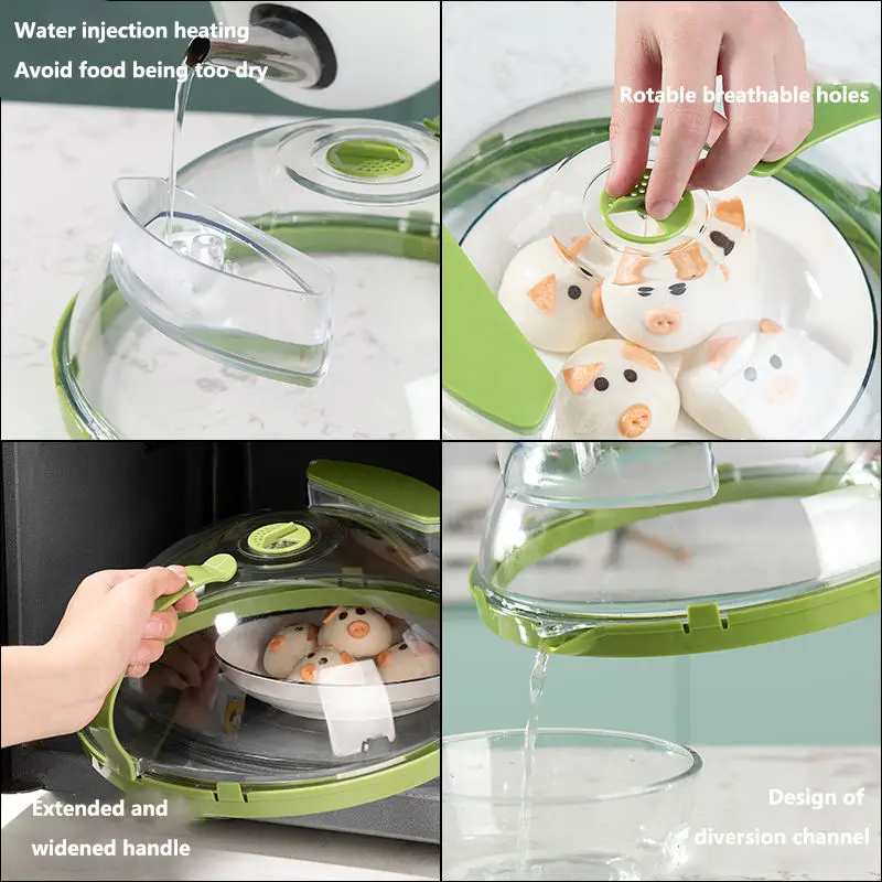 10 Inch Plate Covers Kitchen Gadgets and Accessories Clear Splatter Microwave Cover for Food with Water Steamer and Handle