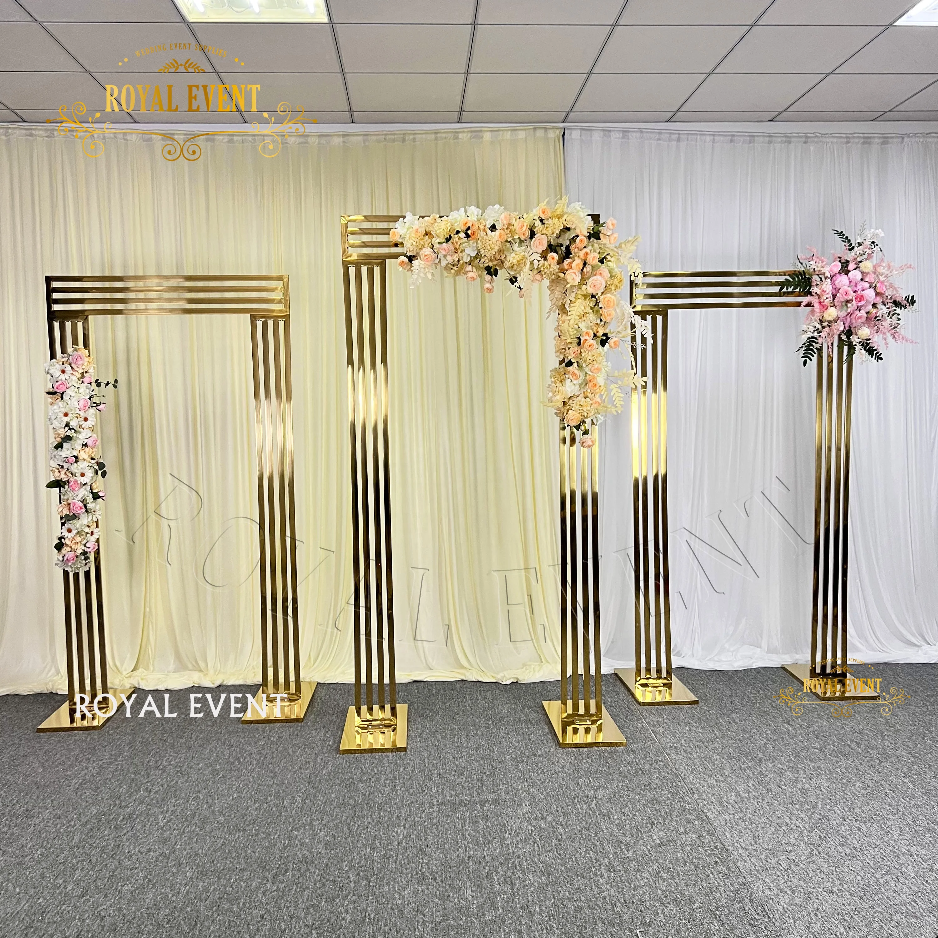High Quality Golden wedding arch Backdrop stand stainless steel hotel hall wedding decoration backdrop stand for flower display