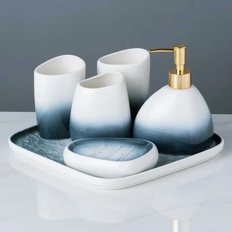Ceramic bathroom five-piece set brushing teeth mouthwash cup Bathroom utensils six-piece set