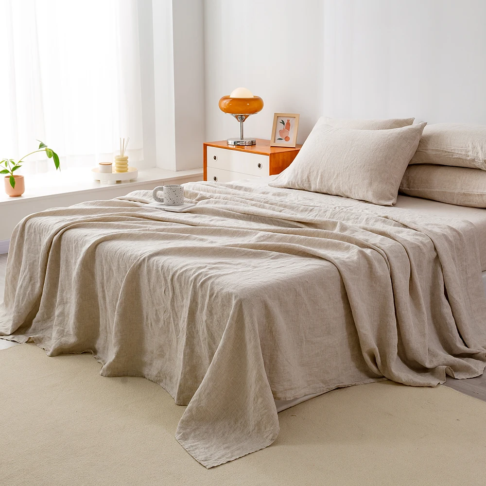 Phome Oeko-Tex Certified Wholesale 100% Flax Linen bedding Luxury French linen bed sheets set Custom Hotel cotton linen bedding