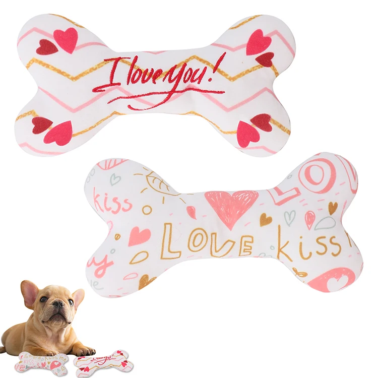D KING Manufacturer Valentines Day Pets Bone Toys Plush Interactive Durable Chewing Squeaky Dog Toys