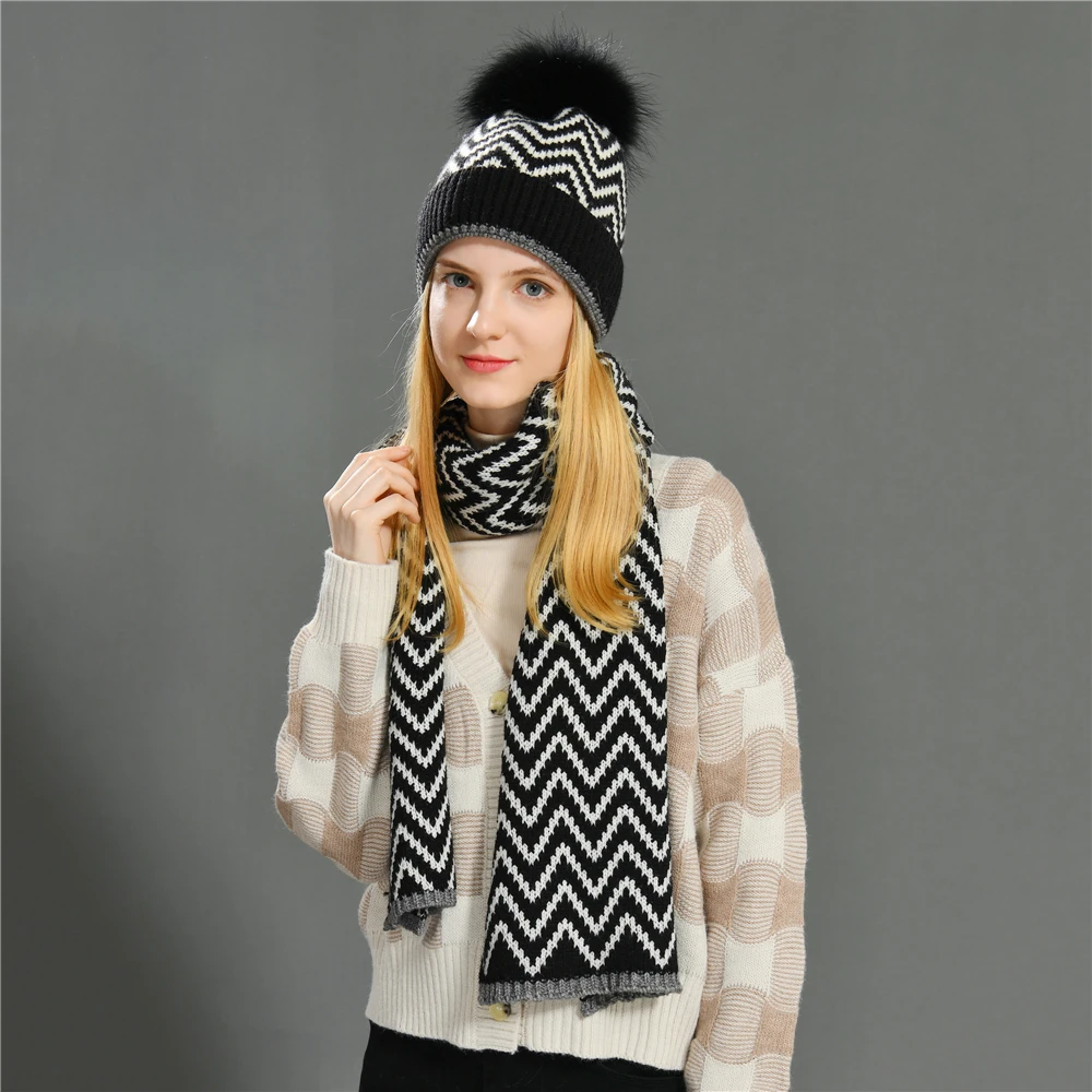 High Quality Wool Knitted Beanie Hats Wholesale Luxury Cashmere Solid Color Plain Women Winter Beanie Hats Scarf Set Warm