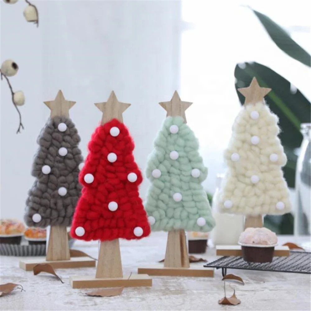 Креативная деревянная светящаяся Рождественская елка, шерстяные войлочные елочные украшения, рождественские украшения для детей, рождественские подарки