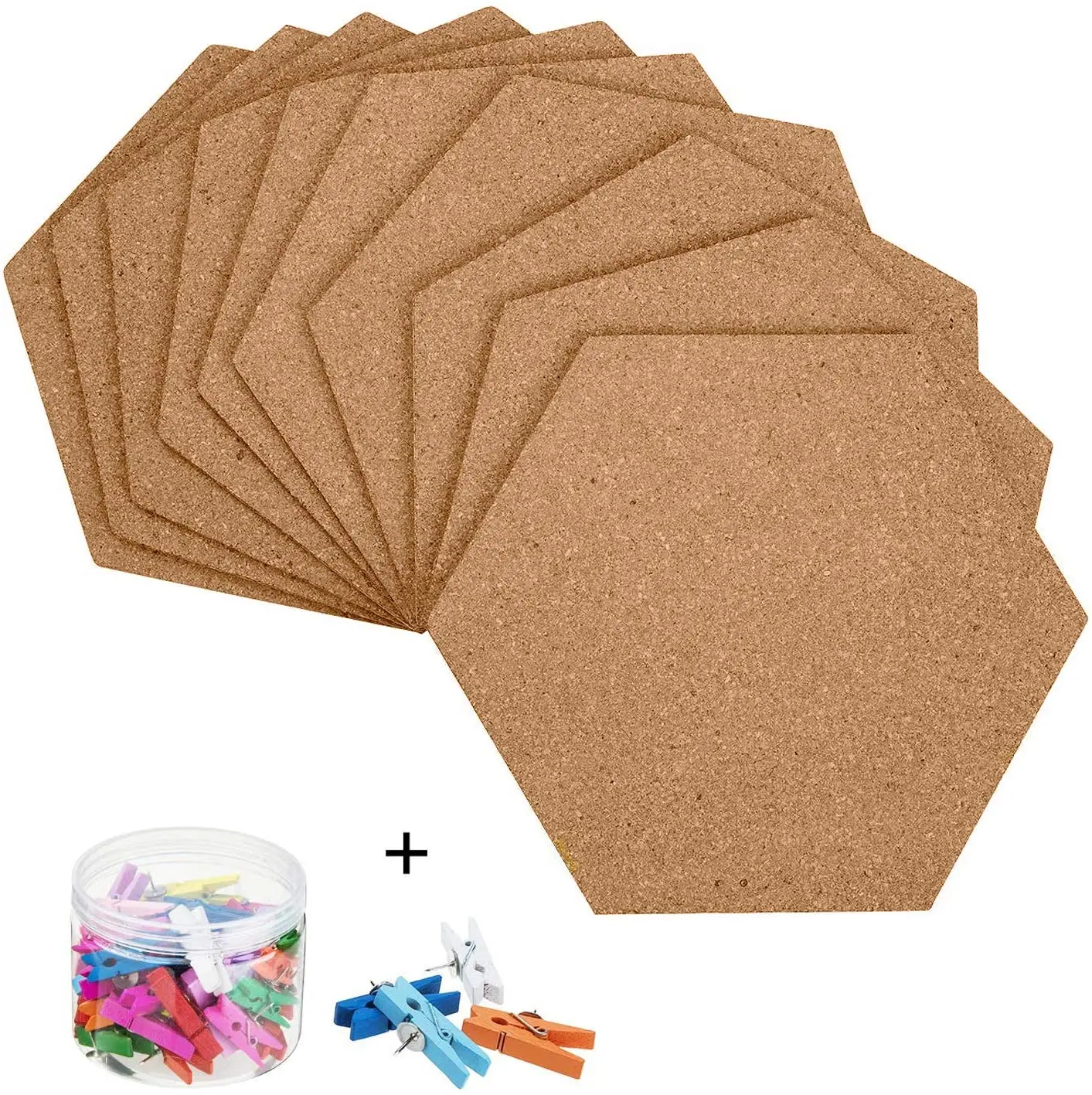 
Unique 10 Pack Self-Adhesive Memo Notice Cork Board Tiles Mini Wall Bulletin Board with 50 Multi-Color Push Pins 