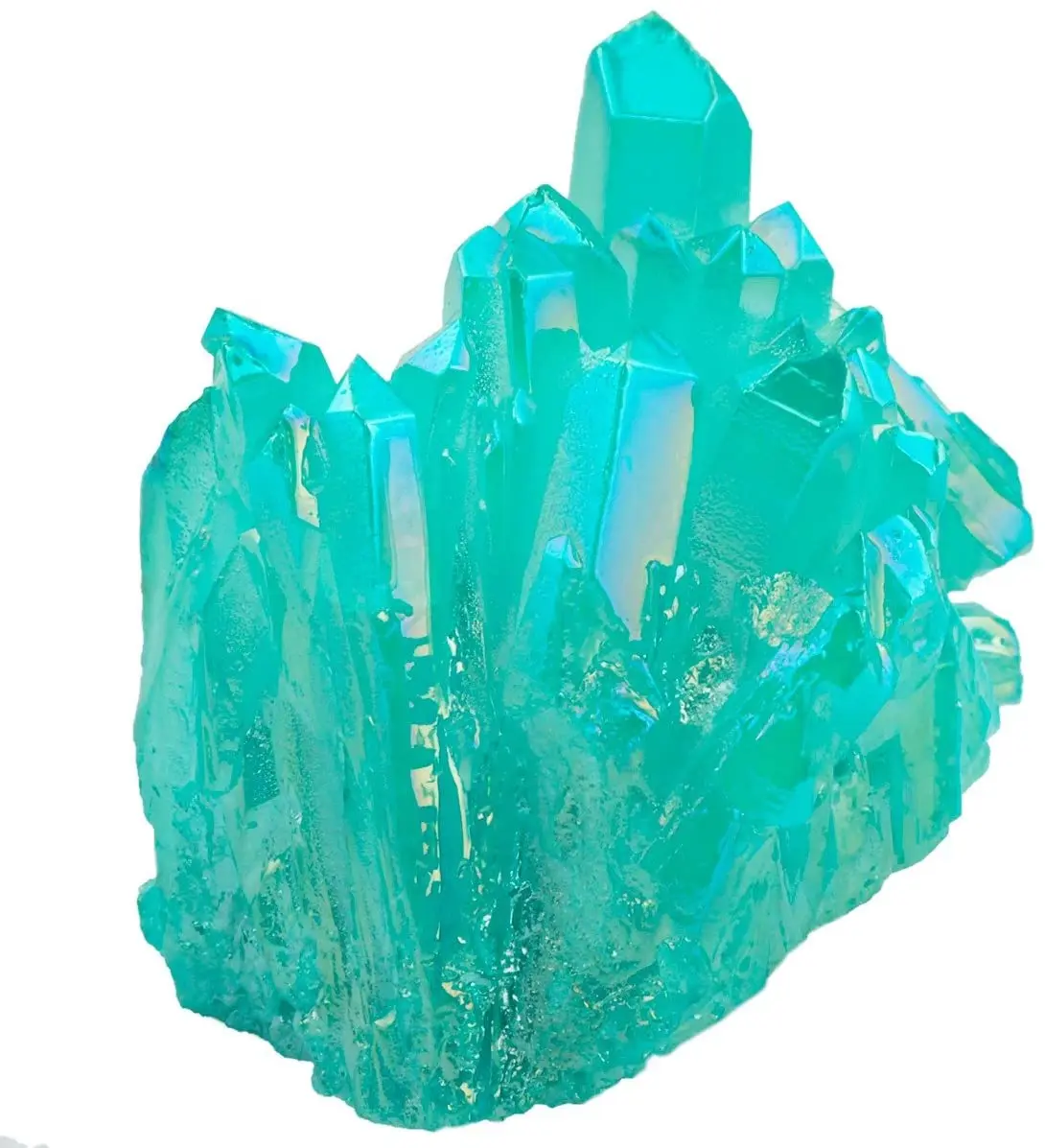 Healing Crystal Natural Titanium Coated Rainbow Fluorescein Rock Quartz Cluster Geode Druzy Home Decoration Gemstone Specimen