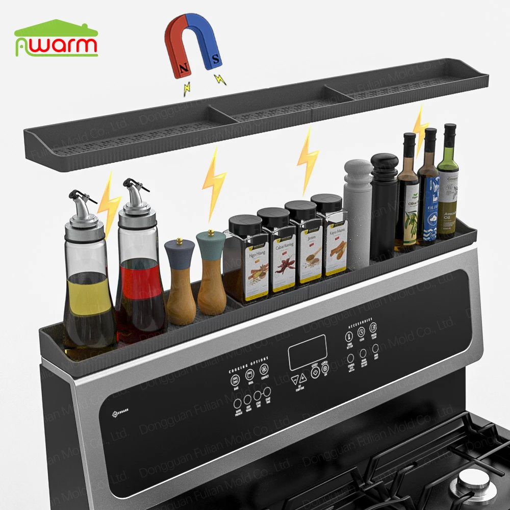 New Foldable high-temperature resistant Storage Rack magnetic stove top shelf for kitchen organization silicone stove top shelf