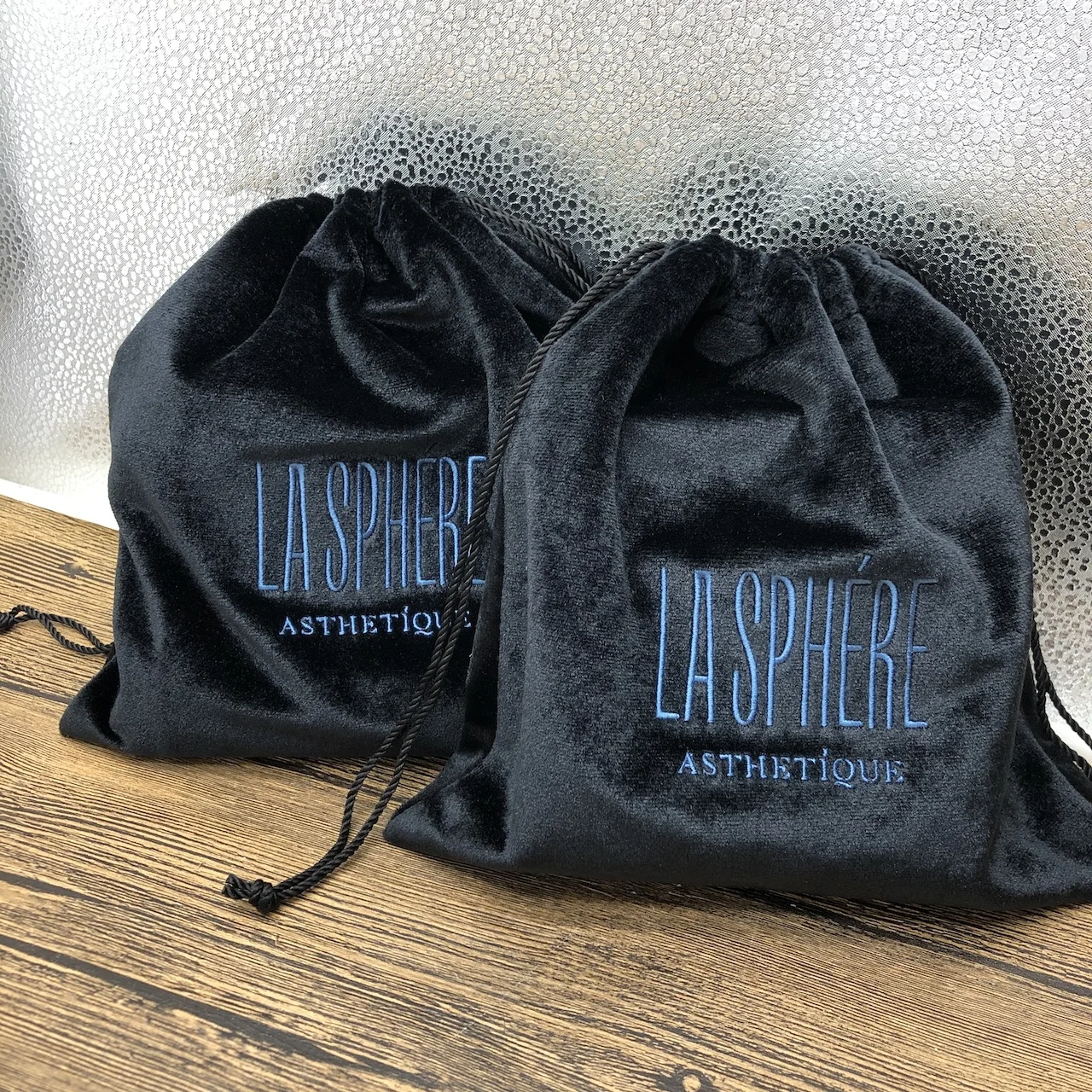 Luxury Custom Black Drawstring Velvet Dust Bags Packaging Pouch  Velvet Bags with Embroidered Logo