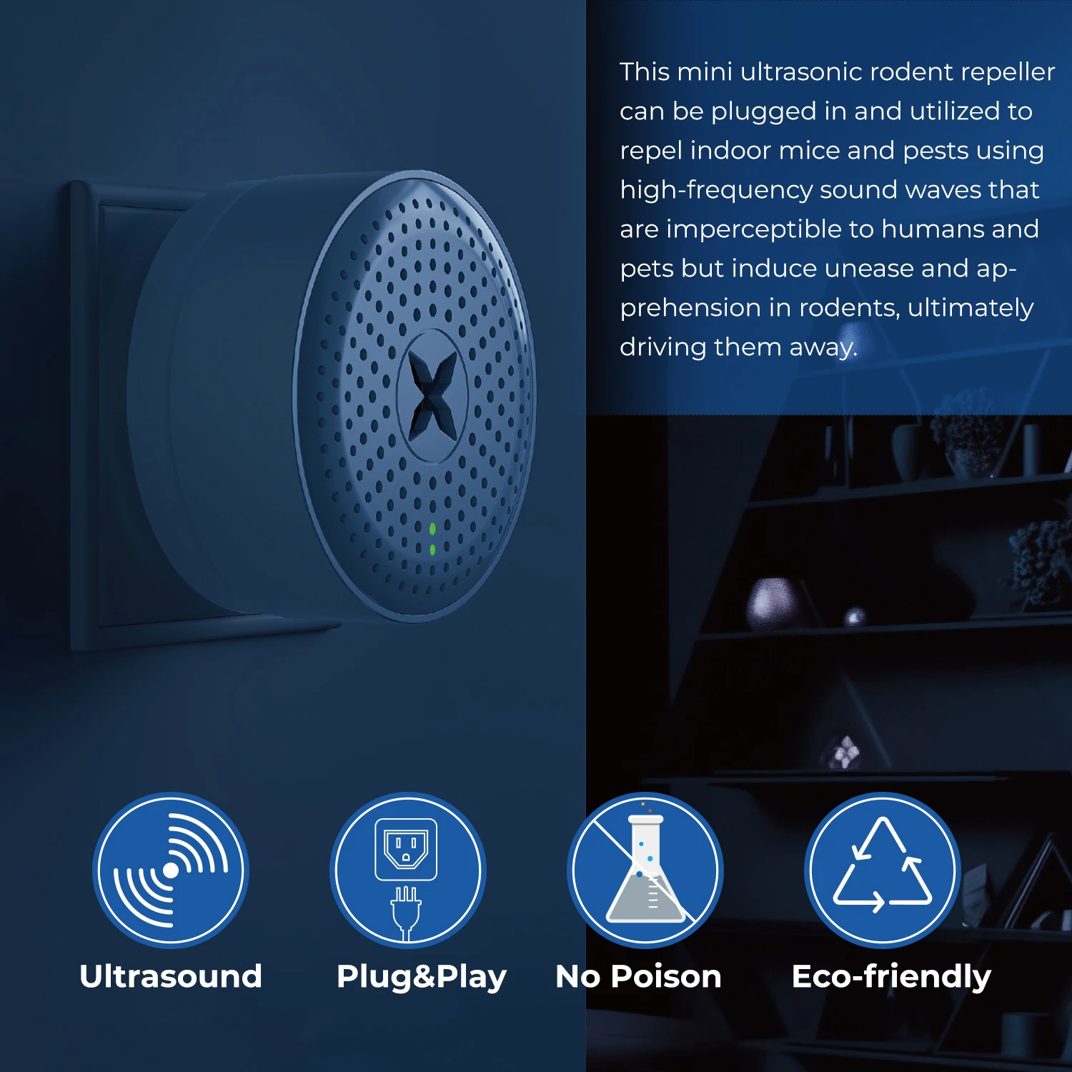 25Khz Ultrasonic Rodents Repeller Fire-Resistant Smart Pest Control for Mice Squirrel Truly Effective Plug in Mouse Repeller