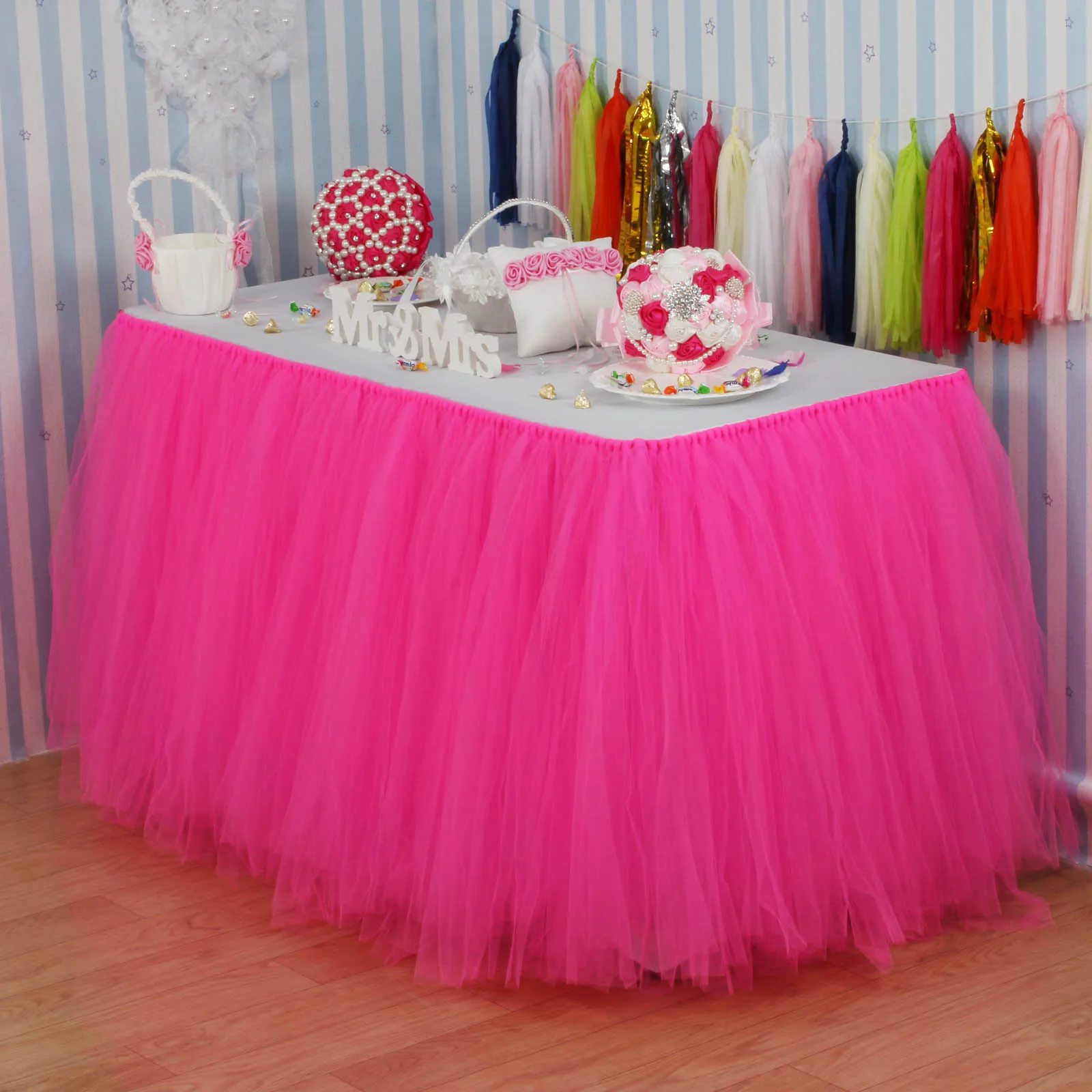 2021 Hot Vlovelife 1pcs Handmade Table Skirt Tulle Table Skirting Favors for Tables Decor Baby Shower Birthday Wedding Party Dec