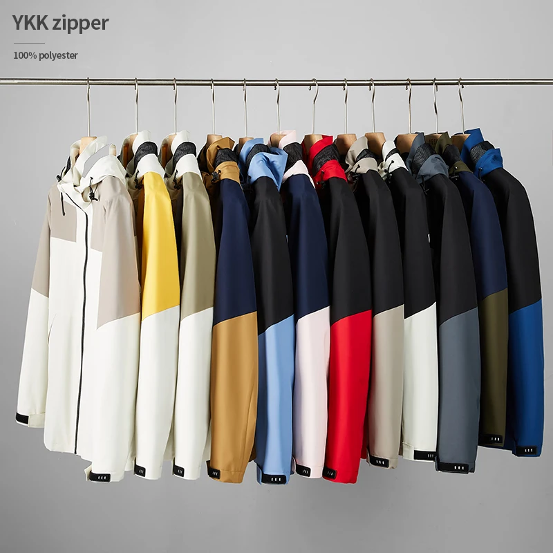 detachable cap colour blocking windbreak YKK zipper winter jacket men custom logo
