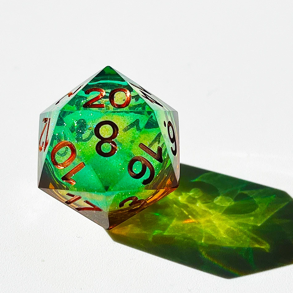 Handmade Green and Yellow Gradient  Resin New Style Sharp Liquid Core Factory Dnd Game Dice Set