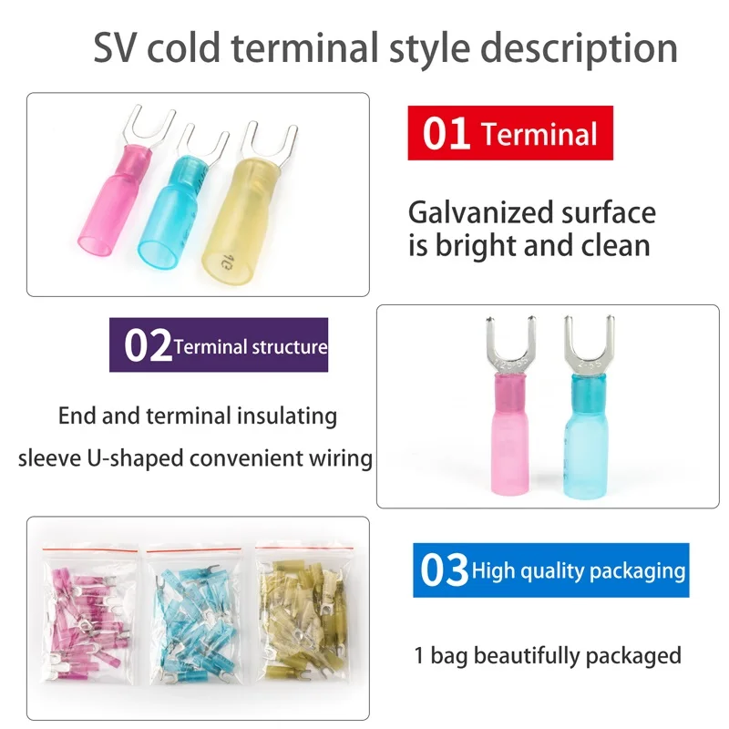 Sundimo Factory Wholesales Heat Shrink Fork Wire Connectors Waterproof Marine Automotive HS-SV Crimp Terminals