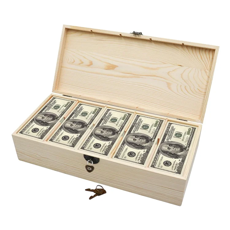 Custom Lock Box 5 Compartment Cash Organizer Piggy Bank Wooden Money Save Box