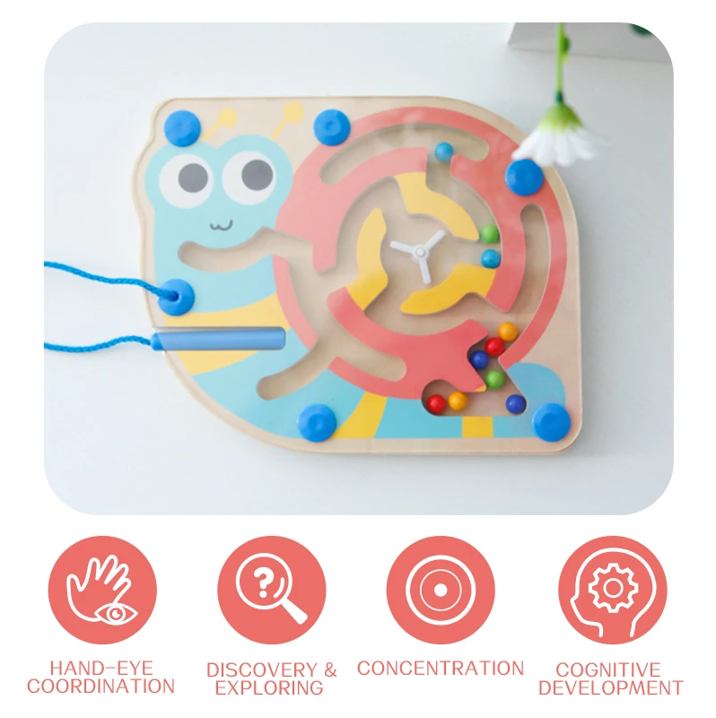 Baby Maze Wooden Montessori Game Kids Early Educational Interactive Wooden Toy Magnetic Blocks For Children Holiday Gifts