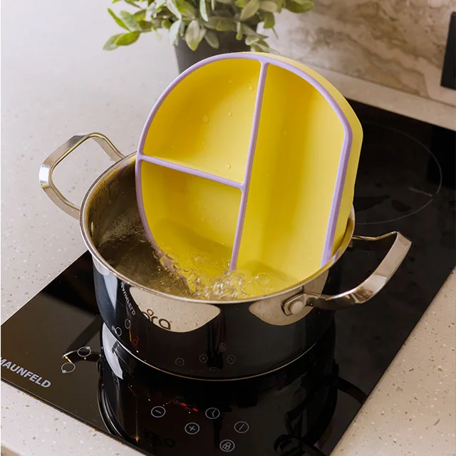 ES-Pro Two-Color Craft RTS Platinum Silicone Kids Dining Tableware Simple Serie Separating Durable Silica Gel Baby Suction Plate