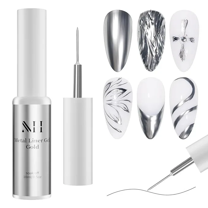 MENGHE 3d Metal Mirror Effect golden metal Nail Art Manicure Painting Uv/led Glossy Chrome Metallic Liner Nail Gel Polish