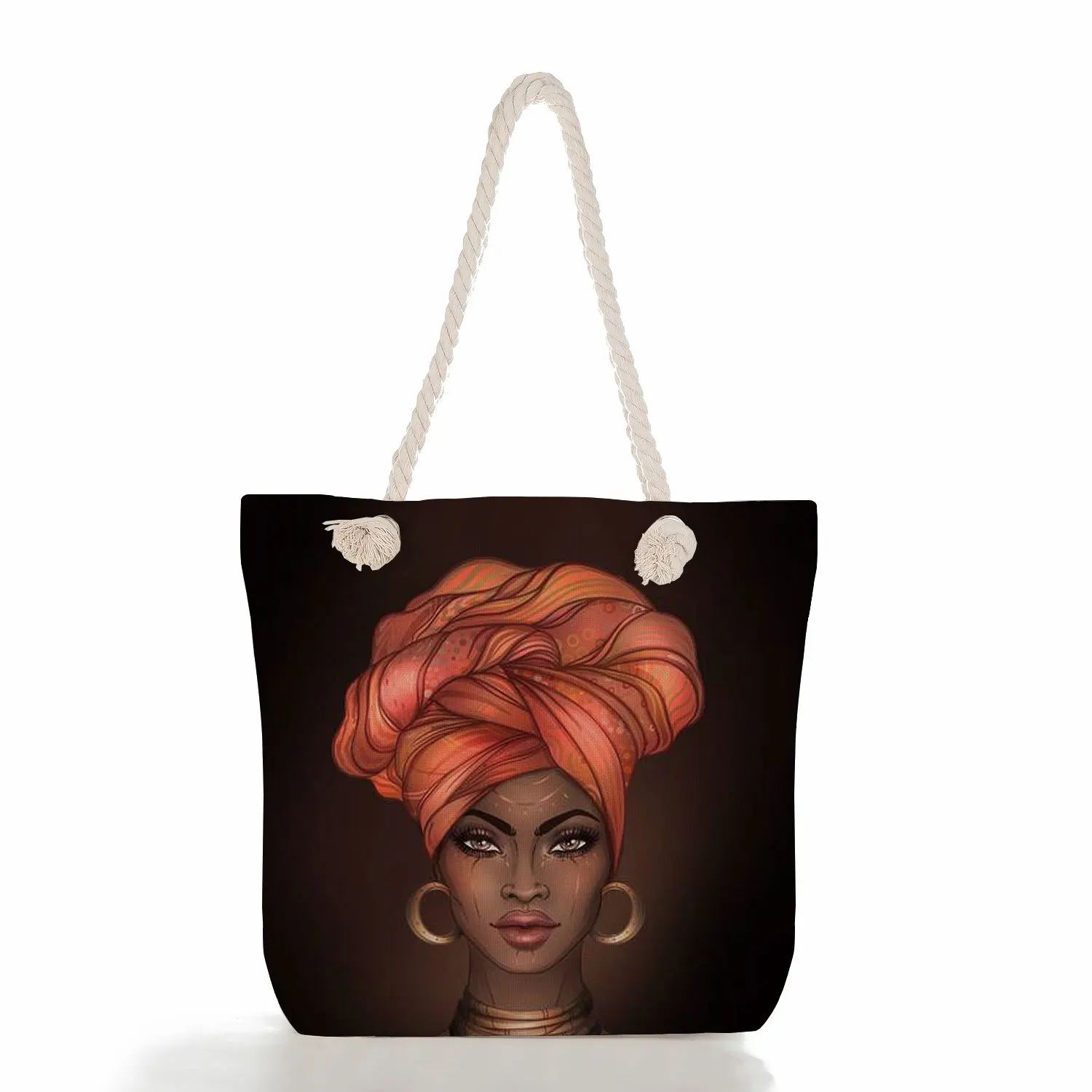 2024 fashion african black women art printed canvas shoulder handbag tote bags with zipper inner pocket