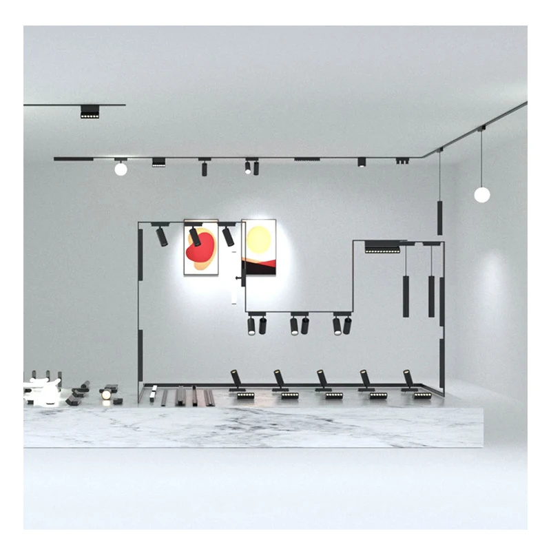 2 Wires Aluminum Magnet Track Rail DC24V 48V Tuya Wifi Zigbee Magnetic Track Lamp Surface Mounted Magnetic Ttack Light System