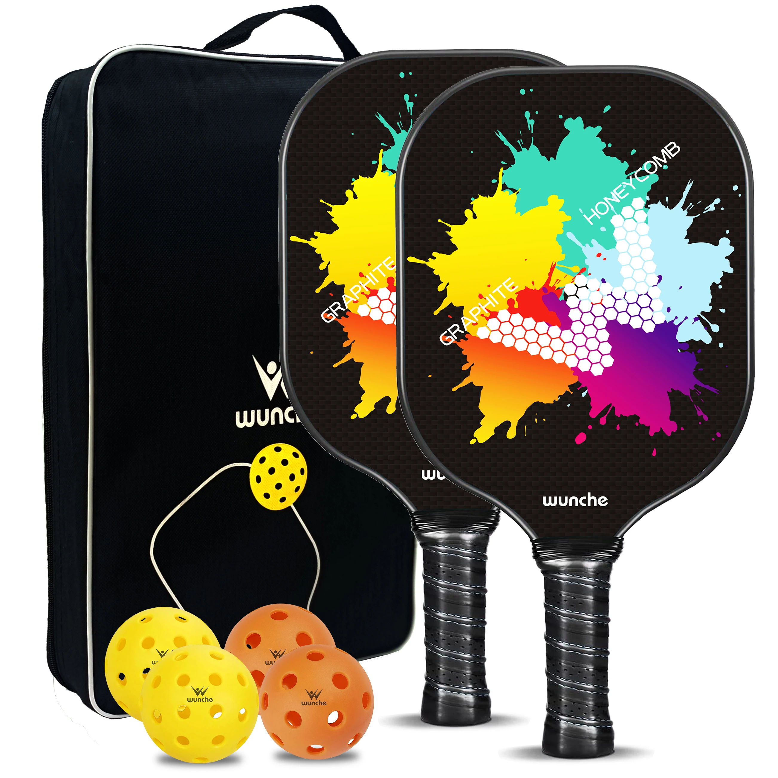 USAPA Approve Carbon Fiber Graphite Pickleball Paddles  Set of 2 Rackets with 4 Balls and Carry Bag