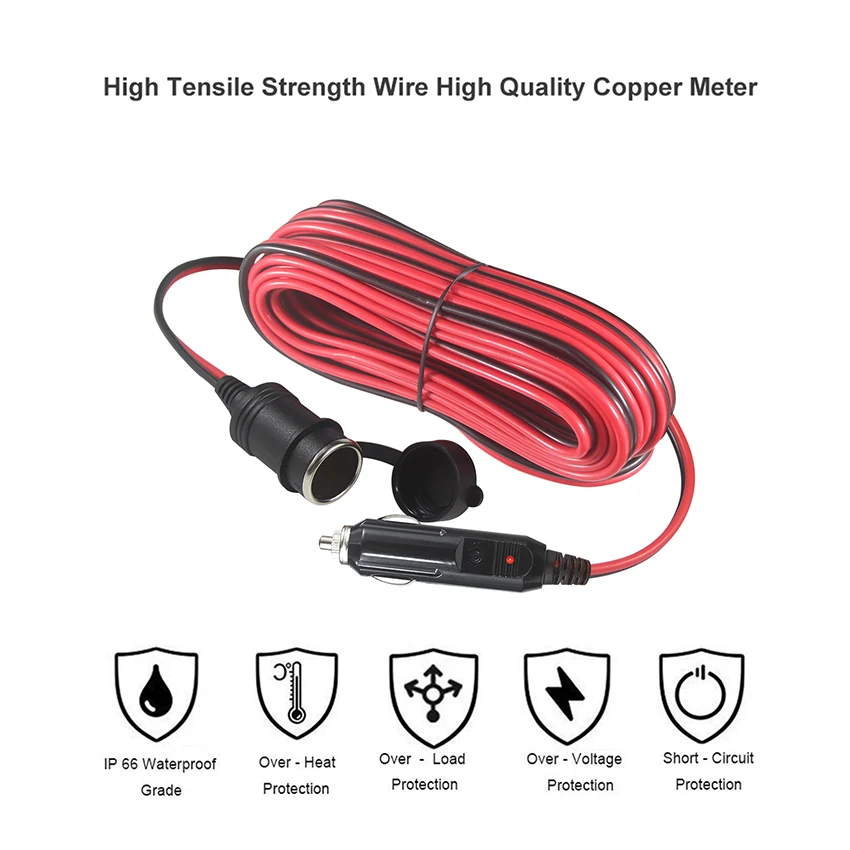 Car Cigarette Lighter Male to Female 12V Car Socket Female 5V Waterproof Cigarette Lighter