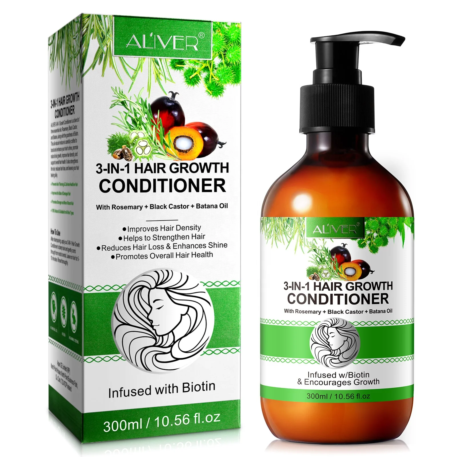 ALIVER wholesale hair cream deep organic hair growth jamaican black castor rosemary batana oil shampoo and conditioner