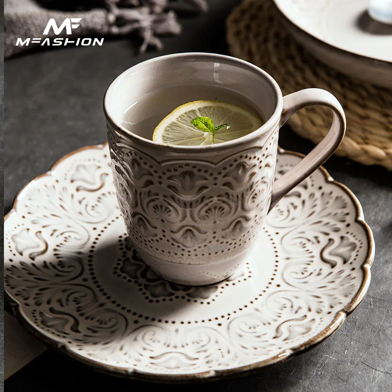 Direct selling American retro ceramic tableware embossed craftsmanship dishes and dishes personalized dishes and bowls wholesale