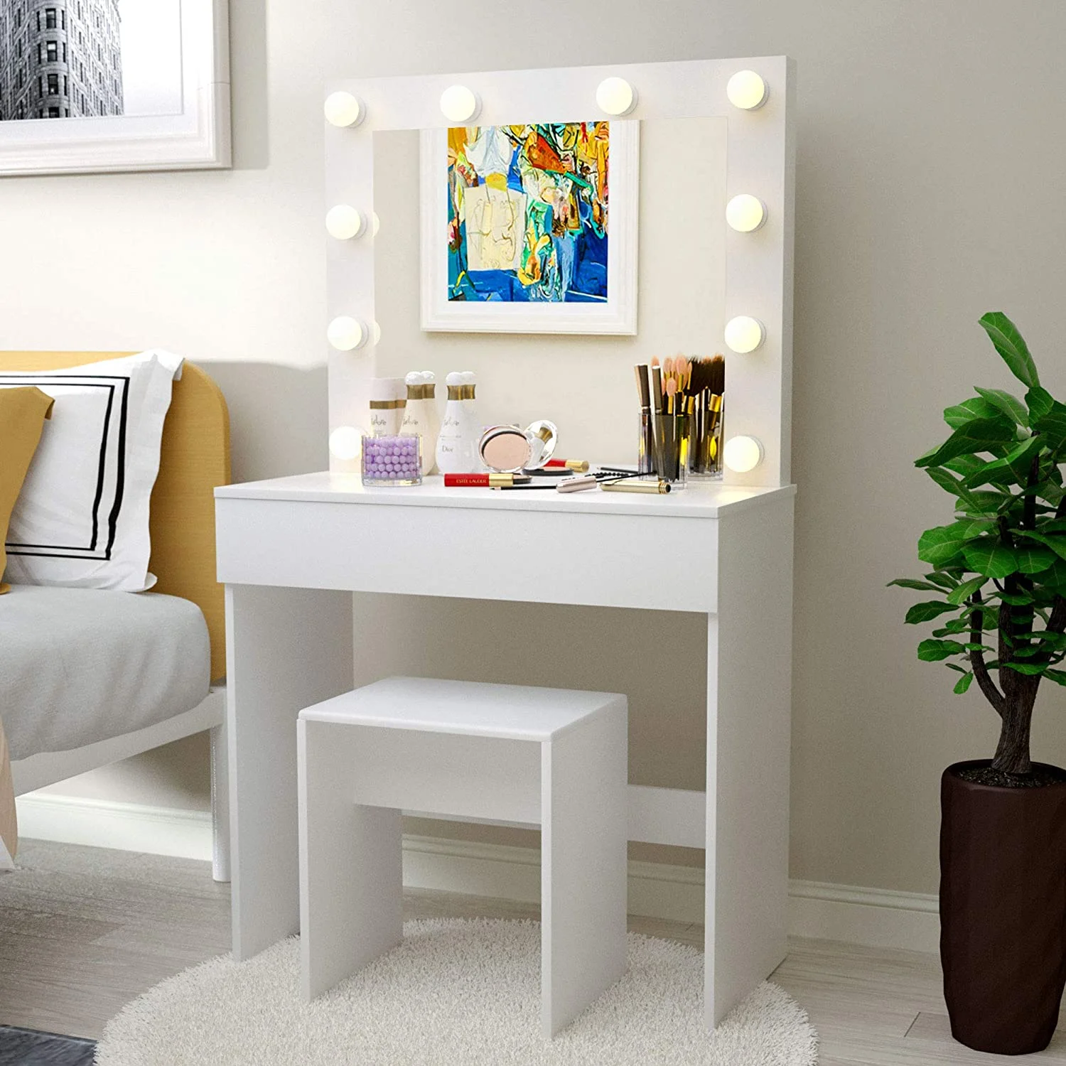 Free Sample Cheap Luxury Modern Hot Selling Wooden Dressing Table With Mirror And Light Lamp