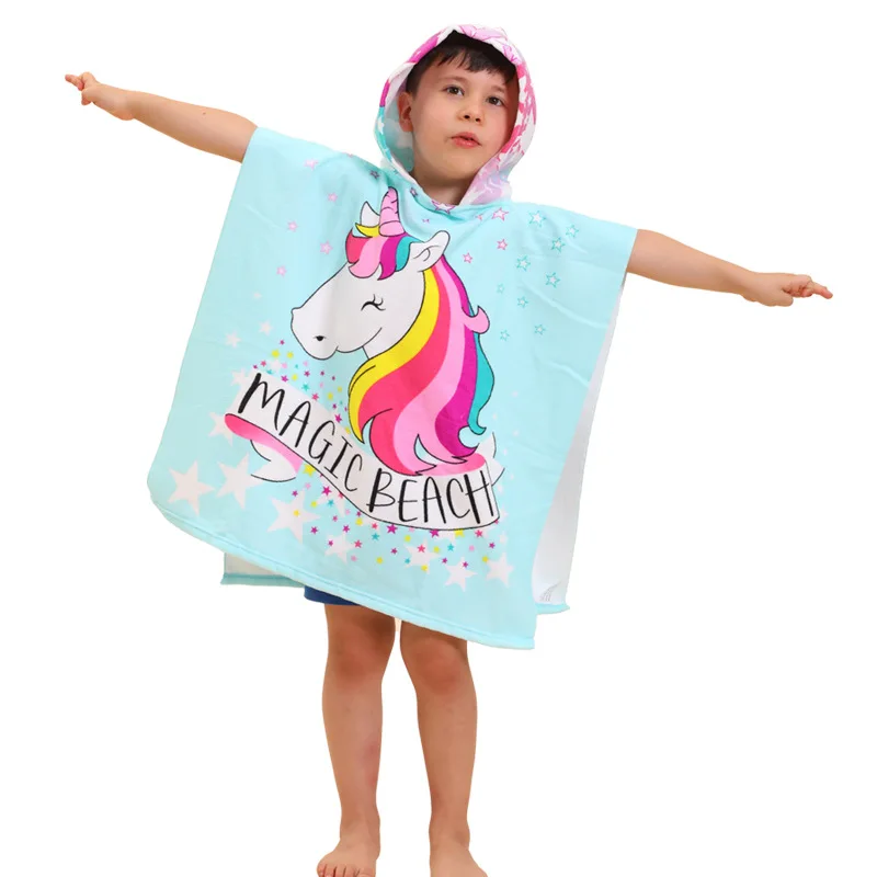 Wholesale cape bath towel Cape kids hooded bath towels absorbent cartoon printed beach bathrobe ponchos