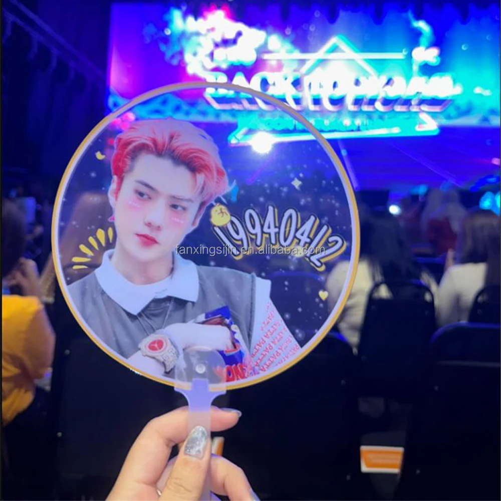 Kpop товар печать на заказ 5*5 см пластиковая прозрачная поддержка Подарочный круг ПВХ kpop звезда мини-вентилятор для рук