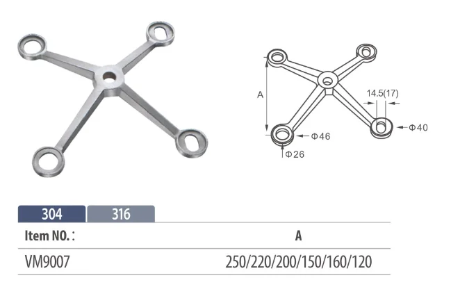 VINMAY Four Claws Stainless Steel 304 316  Curtain Glass Wall Spider Fitting