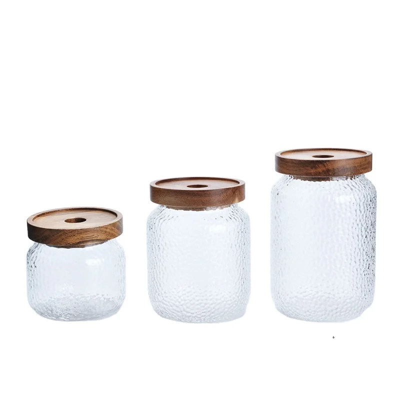 empty high borosilicate air tight storage jars containers with acacia wood lid glass jars for food glass spice honey jars
