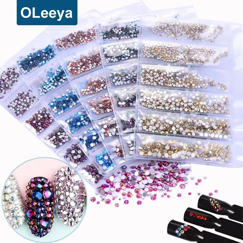45 Colors Mixed Sizes Crystal Nail Art Non Hot Fix Rhinestones Colorful Glass Flatback Strass for Salon Decoration Nail Art
