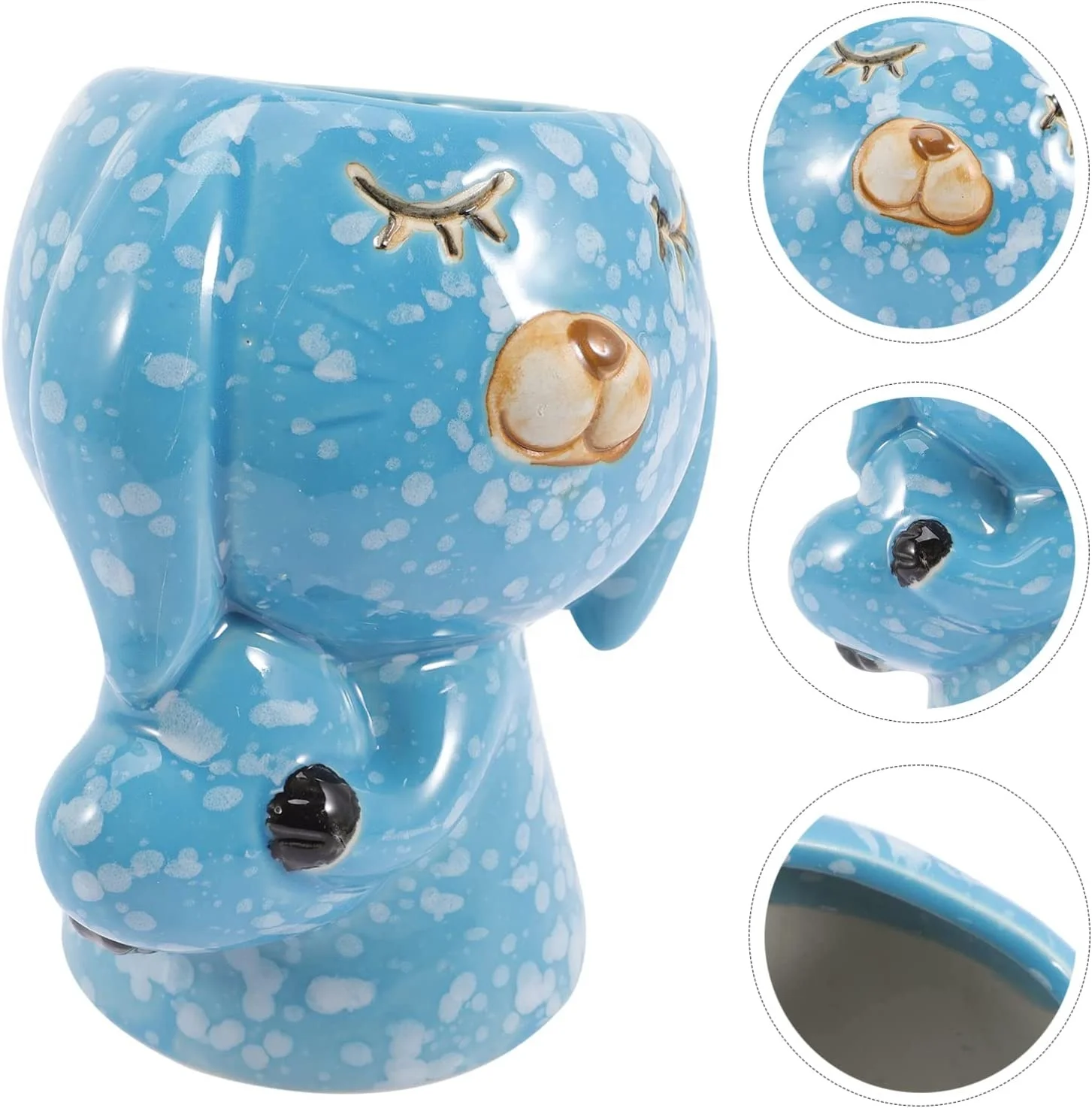 Easter Rabbit Flower Pots Ceramic Blue/Gold Planters Garden Flowerpots Gifts Plant Pot w/ Drainage for or Cactus