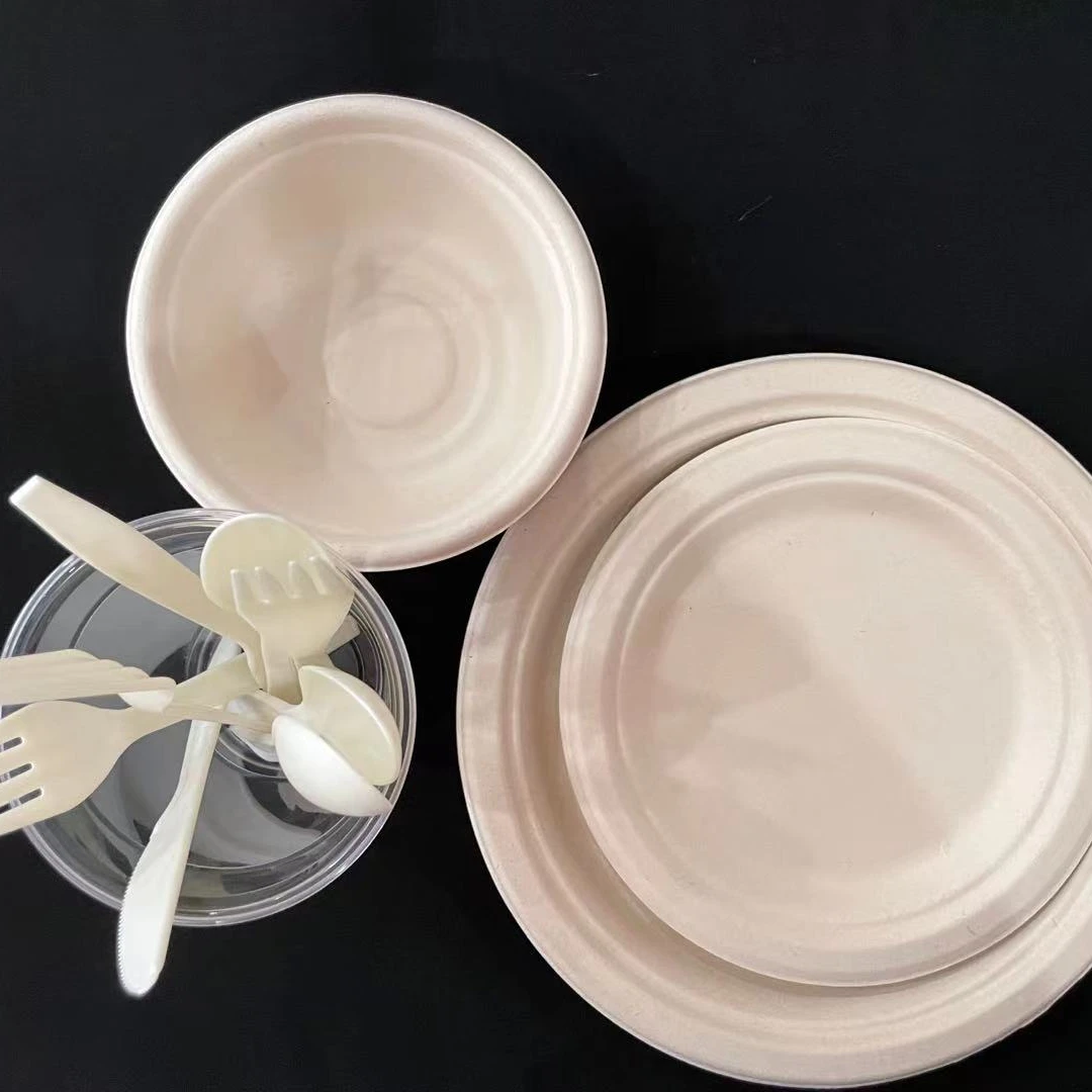 100% compostable disposable dinnerware set with cpla cutlery PLA cup and sugarcane plate and bowl