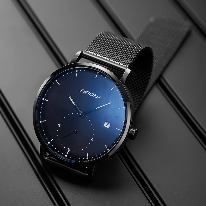 Luminous Calendar Timer Hand Men Watch Sunburst Lines Design Wristwatch with Stainless Steel Band