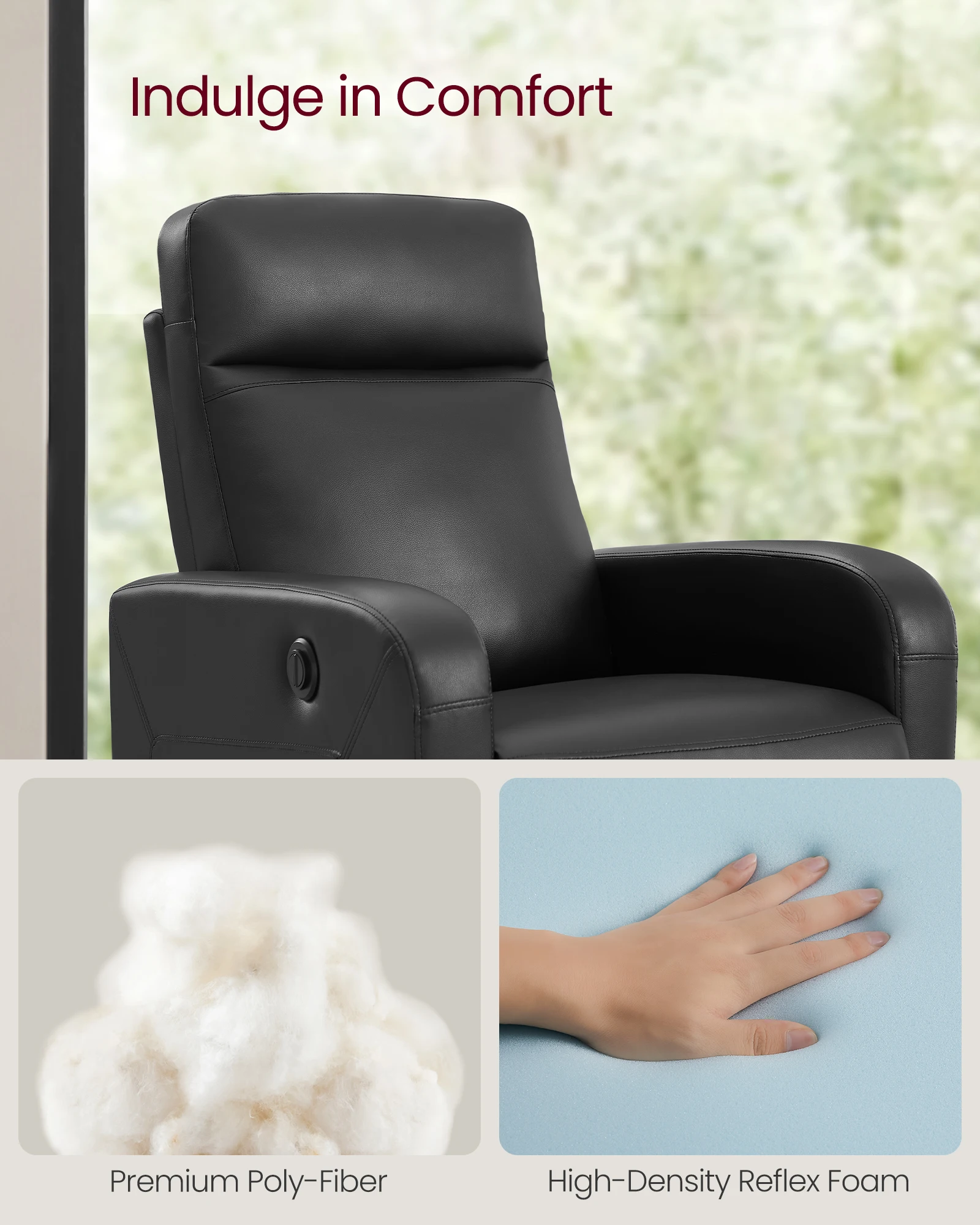 VASAGLE Adjustable Footrest Relaxing Modern PU Leather Electric Recliner Sofa  Black 180 Degree Reclining Chair Power Recliner