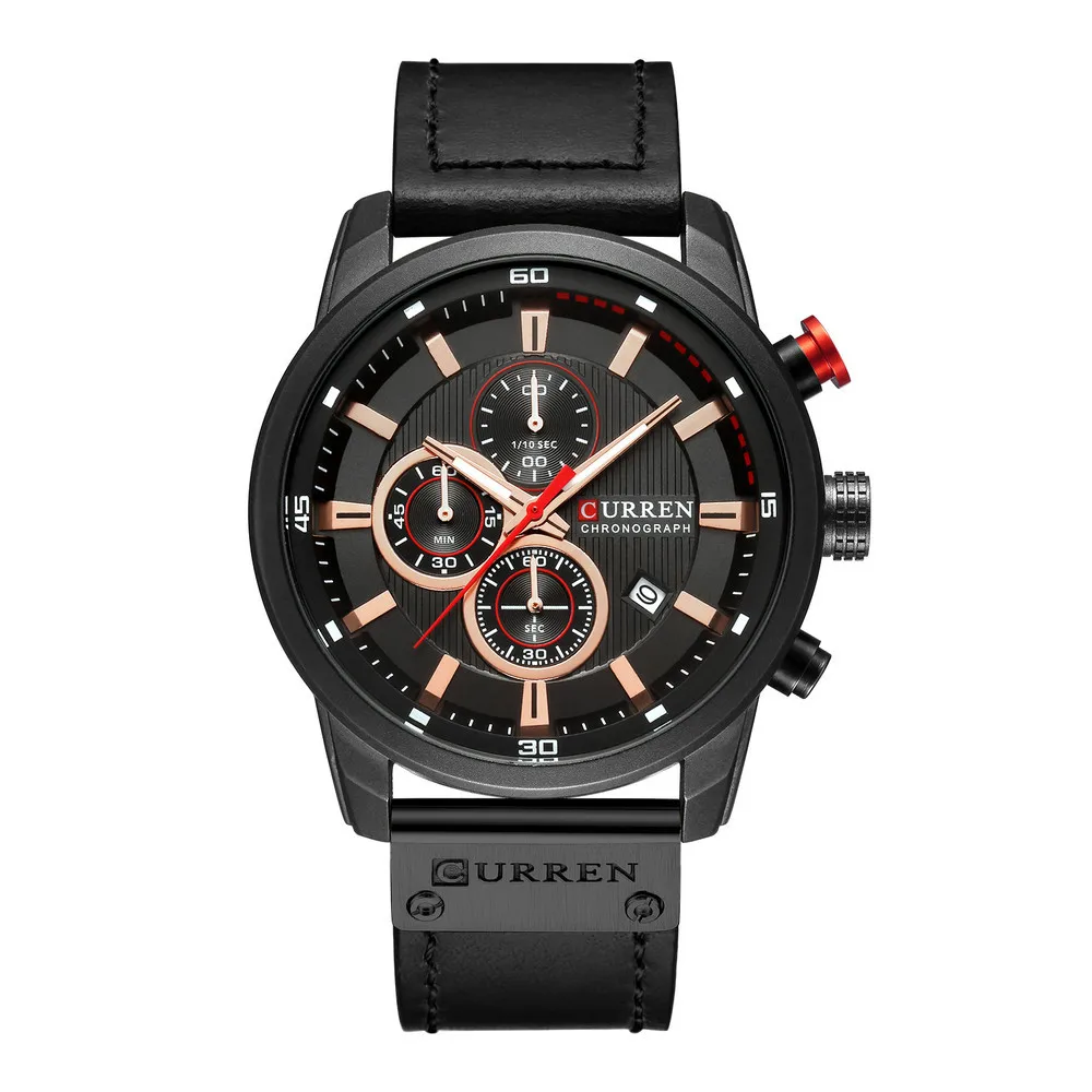 Curren 8291 Top Brand Male Leather Band Three Eyes Quartz Analog Wrist Watches Mens Casual Bracelet Watches Montre Homme