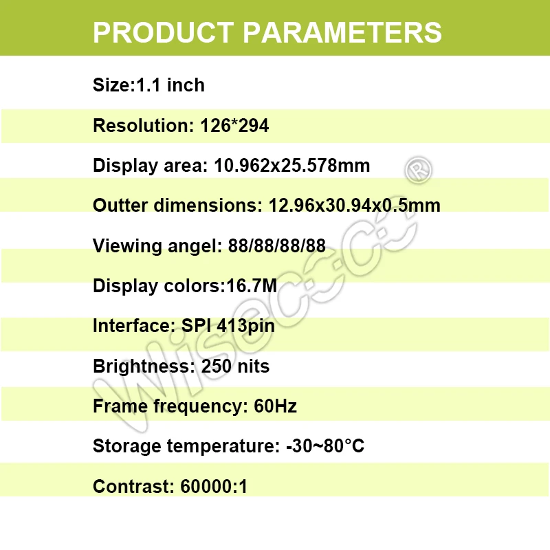 Wisecoco Factory Price 1.1Inch Tft Lcd 126*294 Spi 413Pins Lcd Display Screen Panel Support Custom Controller Board Touch